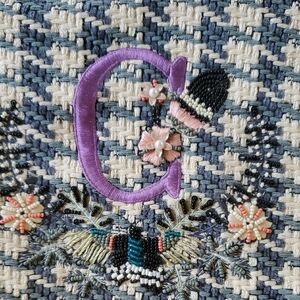 Beautiful Anthropologie Woven Fabric Beaded Pouch with Beaded Tassle, Letter C